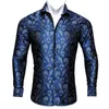 Camisas de vestido masculinas Barry.wang 4xl luxo azul azul de seda de seda de manga longa Flor casual para camisa fit by 0035men's