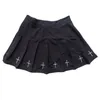 Hög midja mini svart kjolar gotiska streetwear cross print pleated kvinnor casual college ita harajuku kjol 220401