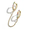 Fashion Zircon Double Circle Chain Hoop Earrings for Women Ear Cuff Buckle Cartilage Huggie Earrings Personality