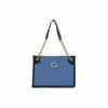 Nuove borse a tracolla in tela blu da donna Borsa tote grande Materiale ecologico Finiture in pelle nera Tracolla a catena in metallo Chiusura con zip