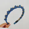 Accessori per capelli alla moda con fascia a farfalla tempestata di diamanti in tessuto denim per le donne Copricapo con fascia per capelli per ragazza con fascia per capelli blu