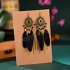 Boucles d'oreilles ethniques Boho longues plumes pour femmes Bijoux d'été Vintage en alliage d'or chaîne gland boucles d'oreilles pendantes