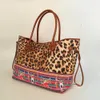 10pcs Leopard Bullskull Canvas Shopping Bag GA Warehouse Large Capacity Travel Bags Color Contrast Endless Tote DOM1753