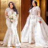 Superbes robes de mariée sirène grande taille robe de mariée avec train détachable manches longues dentelle appliques sur mesure bijou décolleté robe de novia