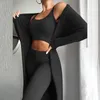 3 pièces ensemble femmes débardeur Cardigan pantalon costume automne hiver solide doux Long manteau ensembles décontracté ample Femme vêtements de maison tenues 220315