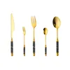 Servis uppsättningar rostfritt stål guldkaka gaffel dessert gafflar frukt långa handtag som används för bakverk i fest snigel restaurang tabellwaredinnerware