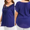 Women's Blouses & Shirts Summer Plus Size Women Blouse V Neck Pure Color Flare Sleeves Casual Top