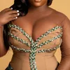 2022 Plus Size Arabo Aso Ebi Abiti da ballo a sirena verde scuro Cristalli di perline Sera Festa formale Secondo ricevimento Compleanno Fidanzamento Abiti da damigella d'onore Abito ZJ26