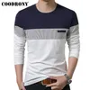 Coodrony T Shirt Erkekler Bahar Sonbahar Uzun Kollu O boyun T Shirt Mark Marka Giyim Moda Patchwork Pamuk Tee Tips LJ200827