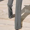 Höst Casual Kvinnor Byxor Mode Leggins Houndstooth Print Knappad Hög Midja Brett Ben Skräddarsydda Byxor 220325