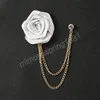 Fabric Rose Flower Brooch Crystal Chain Tassel Men's Suit Lapel Pins Bridegroom Wedding Brooches Fashion Jewelry Accessories