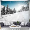 カーペットウォールハンギングプリント雪に覆われた道路風景天然ボヘミアンヒッピーホームデコレーションJ220804