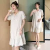 Summer Short Sleeves Loose Pregnant Women Chiffon Dress Bow Collar Ruffle Zoom Organza Pregnancy Mermaid Dress Maternity Clothing J220628