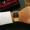손목 시계 WWOOR 판매 직사각형 남성 시계 최고 골드 블랙 캐주얼 쿼츠 손목 시계 스틸 밴드 데이트 클럭 남성 선물