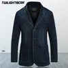 Mens denim blazer manlig kostym överdimensionerad mode bomull vintage 4xl manlig blå kappa denimjacka män jeans blazers bg2182 220527