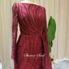 Party Dresses Elegant Burgundy Lace Muslim Evening Long Sleeve Grey Luxury Dubai Crystal Arabic Formal Dress Women Wedding GownsParty