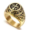 Design exclusivo gótico aço inoxidável anel retro crowo logotipo homens e mulheres cavaleiros templar lápide cruzam o anéis punk anel jóia