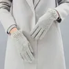 Vrouwelijke Luxe Wol Warm Volledige Vinger Parel Handschoenen Winter Touchscreen Wanten Vrouwen Konijn Kasjmier Dikkere Rijden Handschoenen H58 J220719