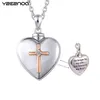 Heart Shaped Memorial Urns Necklace Human/ Pet Ash Casket Cremation Pendant Cross Stainless Steel Jewelry Can Open Y220523