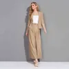 Lente elegante slijtage dame kleding 2 stuks set blazer bovenaan en breedbeenbroek voor kantoor vrouwen T220729