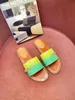 2022 Summer Designer tofflor 3D Print Flower Sandals med Metal Buckle Fashion Men and Women Casual Leather Sandals's Ladies Flip Flop Sandal 35-42 Toppkvalitet