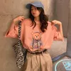 Harajuku surdimensionné demi manches haut t-shirt Femme Style coréen vêtements femmes Kawaii Anime ours coton Chic col rond t-shirt 220721