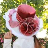 Women Kentucky Derby Hats Summer Outdoor Beach Hat Organza Flower Wide Brim Sun Hats Female Dress Cap