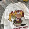 Hambúrguer criativo camiseta masculina solta em torno do pescoço manga curta camiseta estilo coreano masculino topos verão moda preto whitetees 0615