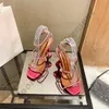 2022 Jurk Schoenen Crystal Pumps Gesp Transparante Diamant Sandalen Glans Vierkante Kop Amina Muaddi Wijn Cup Hak Leeg Sexy Vrouwen schoen Zomer Verfraaid