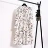 Korean Chiffon Spring Summer Dres Vintage Floral Printed V-neck Elastic Waist Fashion Beach Midi Sundress Vestidos 220504