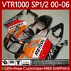 Fairings Kit para Honda VTR1000 RC51 2000 2001 2002 2003 2004 2005 2006 Body 123No.117 RTV1000 VTR 1000 SP1 SP2 2000-2006 Red Orange VTR-1000 00 01 02 03 04 05 06