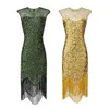 Xxxl Couleur Vintage Années 1920 Flapper Gatsby Dress O-cou Cap Manches Sequin Fringe Party Midi Vestidos Verano