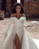 2022 Sexy arabe sirène robe de mariée éraflé à l'épaule dilatation robe de mariée pure dos satiné satin scindable train détachable trains plus taille chambre de mariée vestidos de noiva