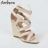 Sorbern Cream Ivory Sandals Women Wedges High Heels Straps Crossed Summer Shoes Customized Unisex Shoe Big Size 15 Fetish Heels