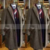 겨울 갈색 헤링본 남자 자켓 트위드 Wollen 블렌드 블레이저 싱글 브레스트 롱 코트 사용자 정의 만든 남자 Overcoat Veste Homme 220409