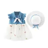 Robes de fille Princesse 6M-3Y Robe Infant Set Chapeau Ananas Manches Denim Patchwork Filles Bébé Tulle Élégant Enfants