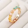 Eternity Rainbow Ring Wedding Band for Women 18K Gold Silver Plated Emerald-Cut Multi Color Created-Gemstone Ring