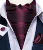 Bow Ties Klasyczny burgundowy czerwony jedwabny Ascot Striped Tkane szalik krawat krawat kieszonkowe kwadratowe spinki do mankiet dla mężczyzn