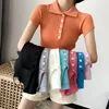 Mode t -shirt vrouwen korte mouw crop top knop shirts casual rood witte tops solide 7 kleuren