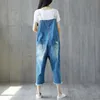 Women's Jumpsuits & Rompers Summer Hole Splicing Denim Nine-point Pants Personalized Washed Stitching Tassel Hem Loose Jumpsuit