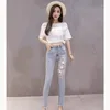 Women's Jeans 3 D Flower Beads Embroidered Fashion Beading Stretch Female Denim Trousers Vintage Slim Pencil