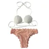 Costumi da bagno da donna bikini femminile reggiseno a conchiglia a sirena push alto costume da bagno costumi da bagno Biquini sexy abiti a due pezzi Costume da bagno stampato a squame di pesce a vita bassa