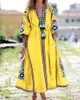 Vår fransk stil kvinnor avslappnad klänning kaftan tryck stor swing a-line maxi vestidos eid mubarak abaya sundress mantel lång klänning