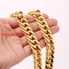 Kedjor 7-40 "Välj 14mm guldfärg i rostfritt stål Mens Curb Cuban Chain Halsband Male Womens Heavy Jewelrychains