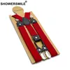 SHOWERSMILE Red Suspenders Men Classic Pants Strap Y Back 120cm Casual Retro Trouser Braces 4 Clips Elastic Male Suspender Belt 220526