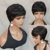 Pixie coupe courte Bob perruque pour les femmes noires vague profonde perruques de cheveux humains avec perruque droite pleine Machine faite 2022 Style de mode