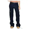 Kvinnors jeans Kvinnor Destoryed Flare Button Wide Leg Denim Cargo Pants Combat Jeanswomen's