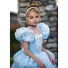 Vestidos de menina luxo cendrillon princesa vestido para garotas trajes de role-play kids bordado bando de manga bail