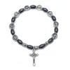 Christelijke religieus icoon zwarte kralen kruisen armband armband sieraden rosan