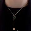 Anhänger Halskette Edelstahl Grün Strasskette für Frauen Geometrische Kette 2022 Trend Party Geschenk Mode Schmuckpendant